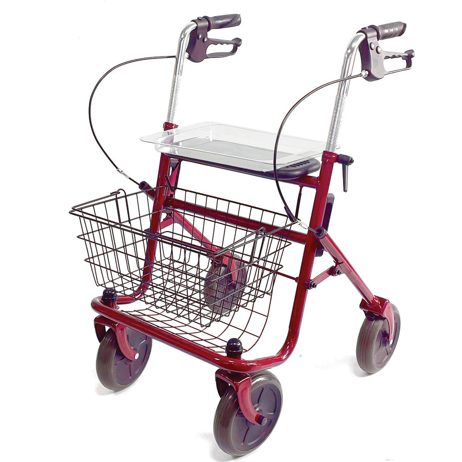 VARMA Rollator med korg, för inomhus- och utomhusbruk, röd