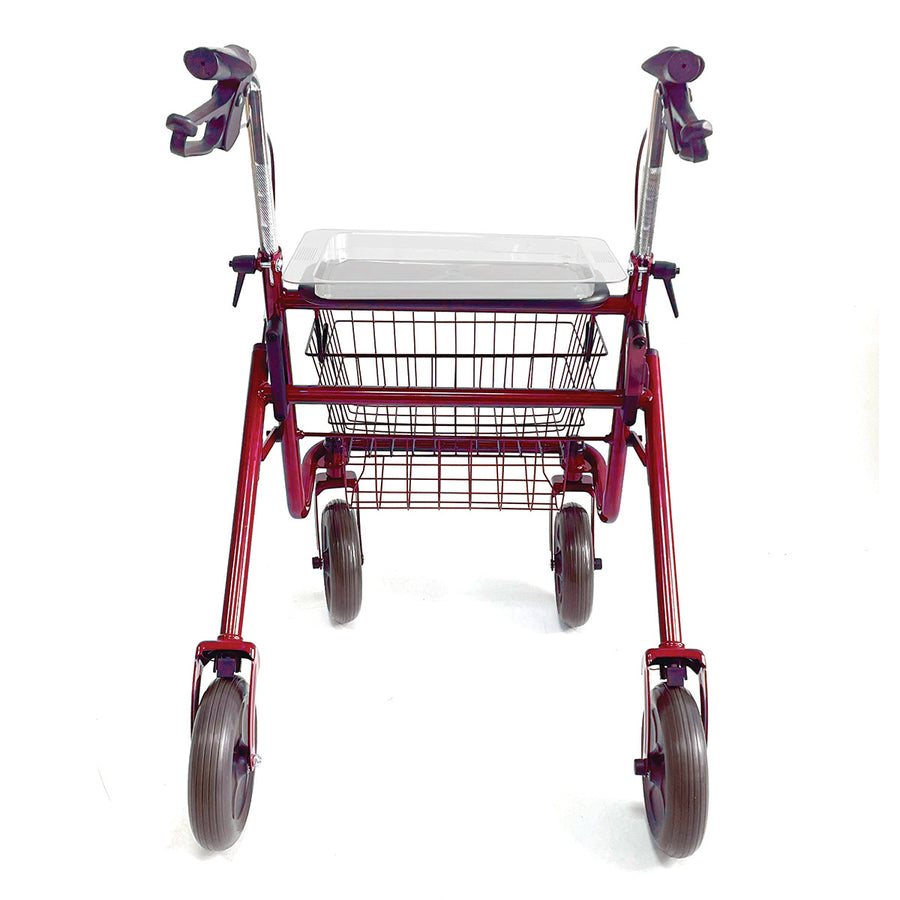 VARMA Rollator med korg, för inomhus- och utomhusbruk, röd