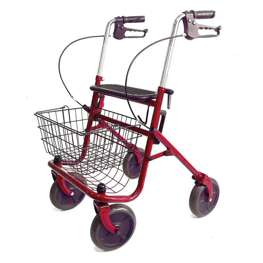 VARMA Rollator med korg, för inomhus- och utomhusbruk, röd