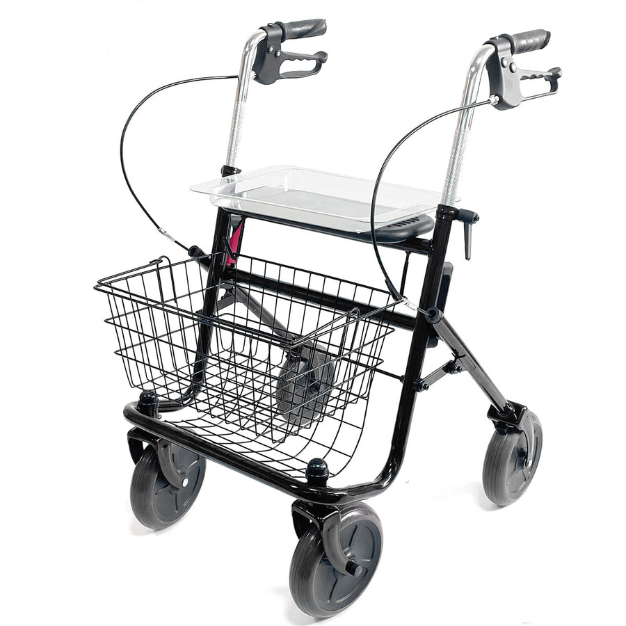 VARMA Rollator med korg, för inomhus- och utomhusbruk, svart