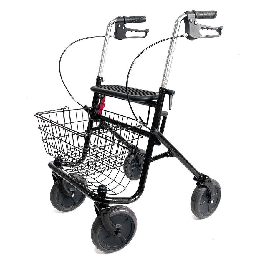 VARMA Rollator med korg, för inomhus- och utomhusbruk, svart