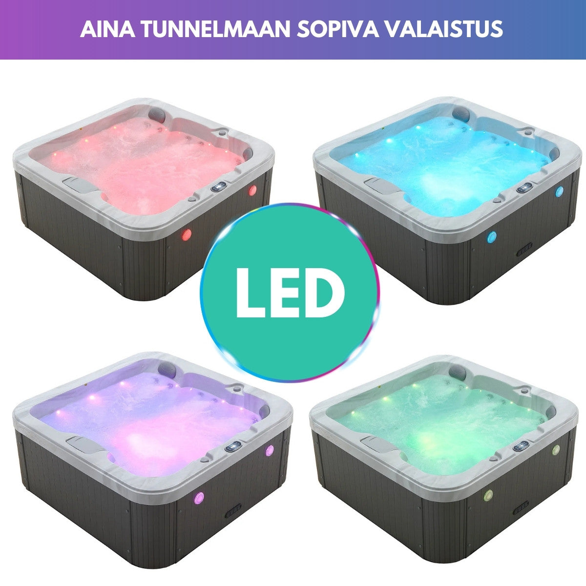 Utomhuspool 190 x 190 cm – 25 munstycken, Balboa WIFI, 3 kW värmare