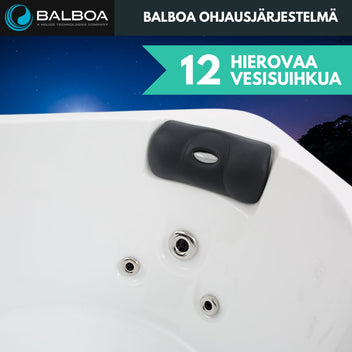 Ulkoporeallas 160 x 160 cm – 4 hlöä, 12 suutinta, Balboa-ohjaus, Bluetooth