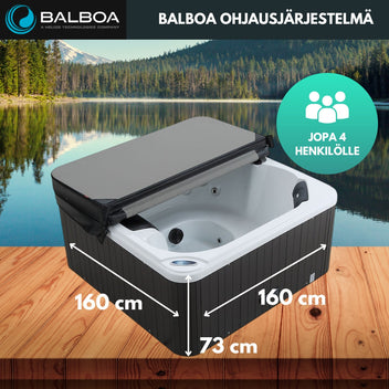 Ulkoporeallas 160 x 160 cm – 4 hlöä, 12 suutinta, Balboa-ohjaus, Bluetooth