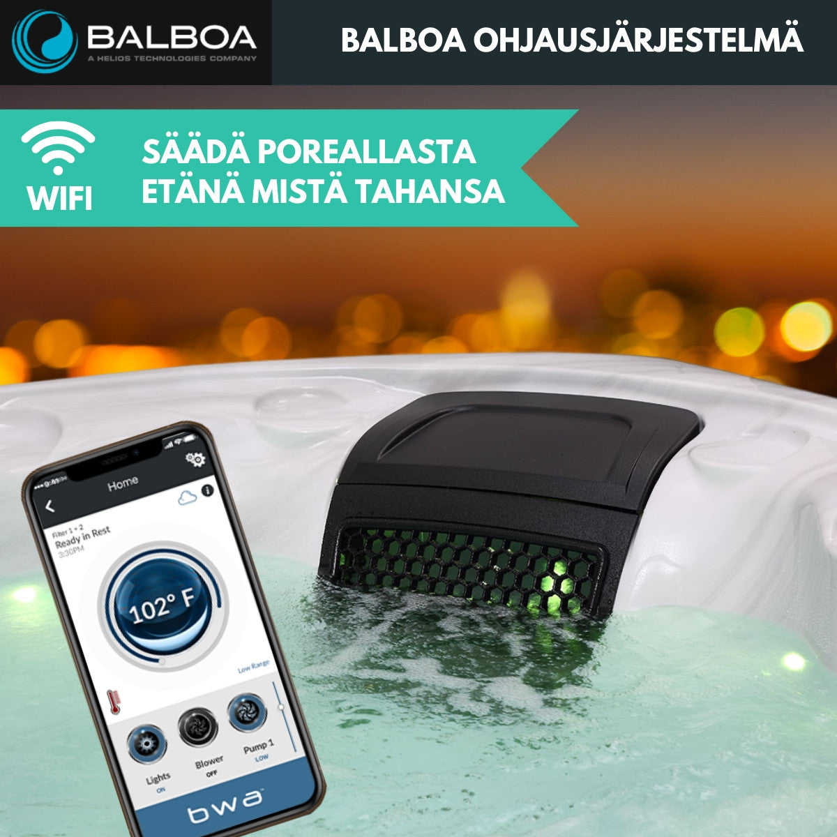 PREMIUM Utomhusbubbelbad för 6 personer, 34 munstycken, Grå WIFI Balboa