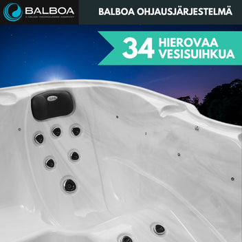 PREMIUM Utomhusbubbelbad för 6 personer, 34 munstycken, Grå WIFI Balboa