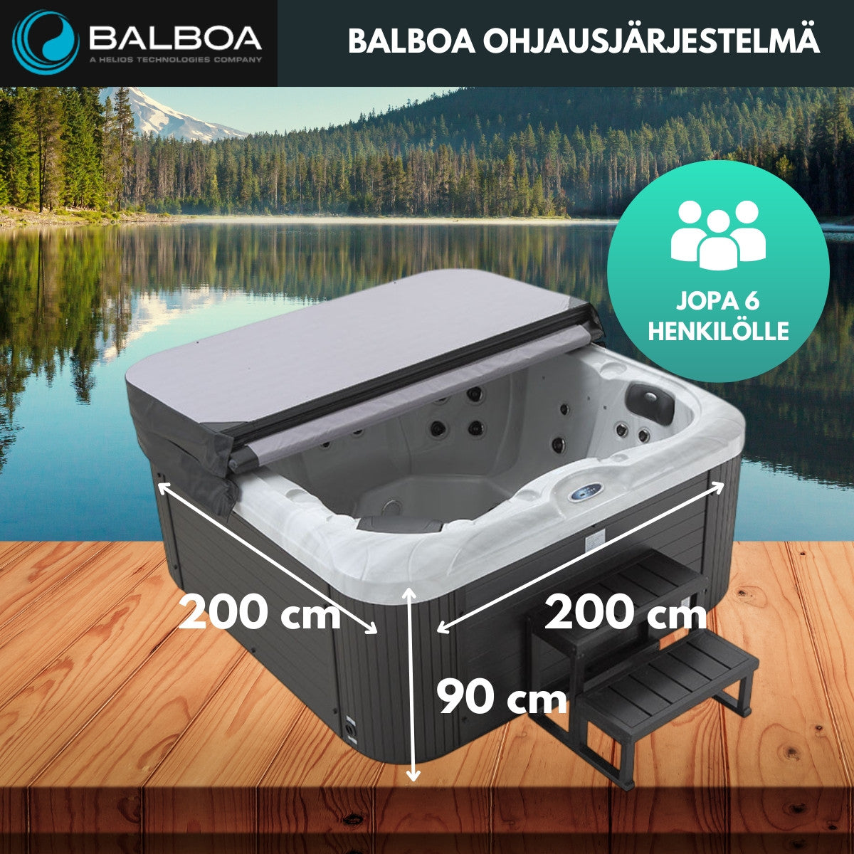 PREMIUM Utomhusbubbelbad för 6 personer, 34 munstycken, Grå WIFI Balboa