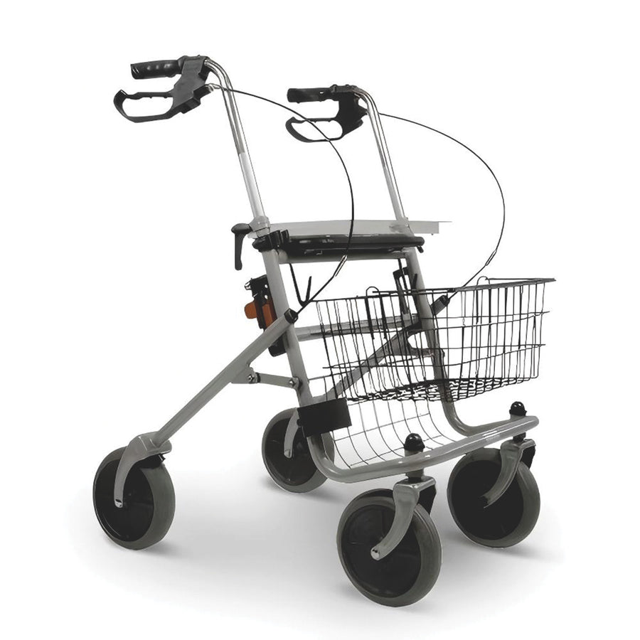 VARMA Rollator med korg, för inomhus- och utomhusbruk, grå