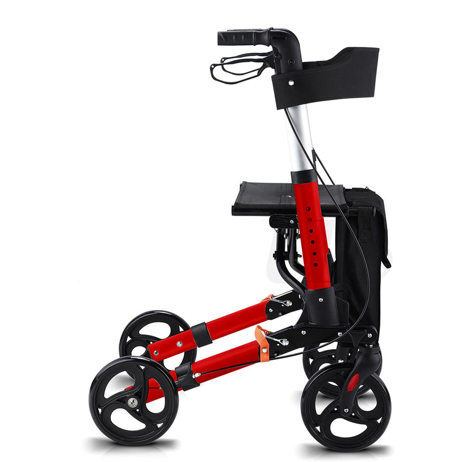 VARMA Premium Rollator med förvaringsväska och ryggstöd, röd