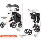 VARMA Premium Rollaattori Säilytyslaukulla & Selkänojalla, Harmaa