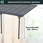 POHJOLA GARDEN Terassikatos 495x300x225/270cm, Harmaa, EXTRA STRONG 6mm Paneeli