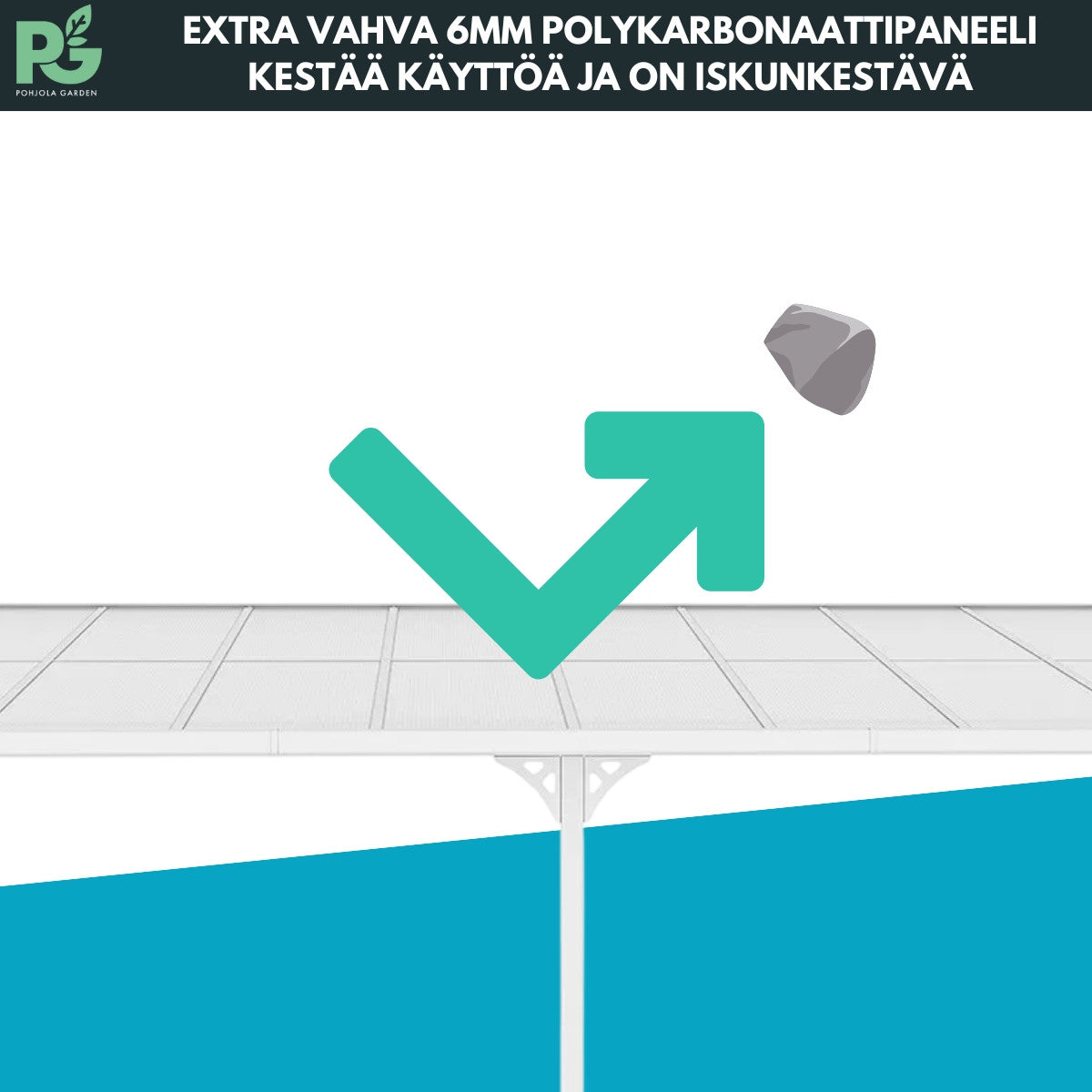 Terassikatos 495 x 300 cm – 6 mm polykarbonaatti, alumiinirunko, vesirännit