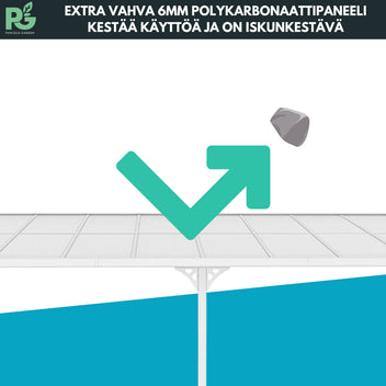 Terassikatos 495 x 300 cm – 6 mm polykarbonaatti, alumiinirunko, vesirännit