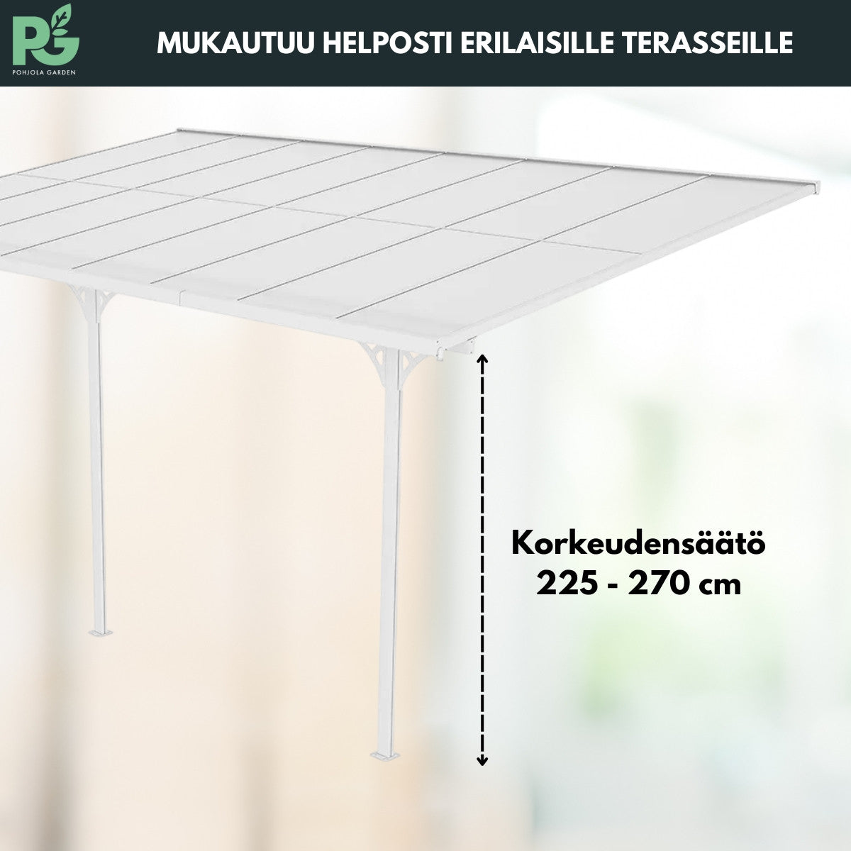 POHJOLA GARDEN Terassikatos 495x300x225-270cm, Valkoinen, EXTRA STRONG 6mm paneeli