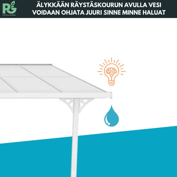 Terassikatos 495 x 300 cm – 6 mm polykarbonaatti, alumiinirunko, vesirännit