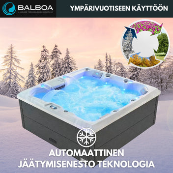 Utomhuspool 215 x 215 cm – 55 munstycken, Balboa WIFI, 39 LED-lampor