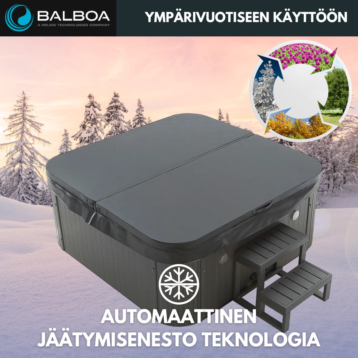 Utomhuspool 190 x 190 cm – 25 munstycken, Balboa WIFI, 3 kW värmare