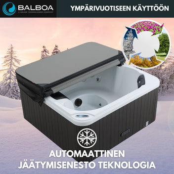 Ulkoporeallas 160 x 160 cm – 4 hlöä, 12 suutinta, Balboa-ohjaus, Bluetooth