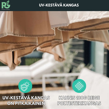 Riippuva aurinkovarjo 3 m STRONG beige – säädettävä, 8 tukivartta, alumiinirunko