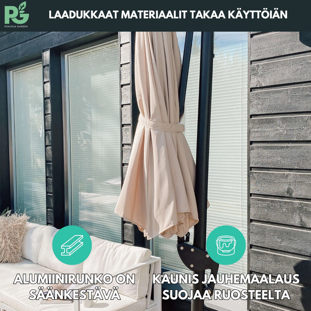 POHJOLA GARDEN PREMIUM Riippuva Aurinkovarjo 3m, beige, suljettava, säädettävä