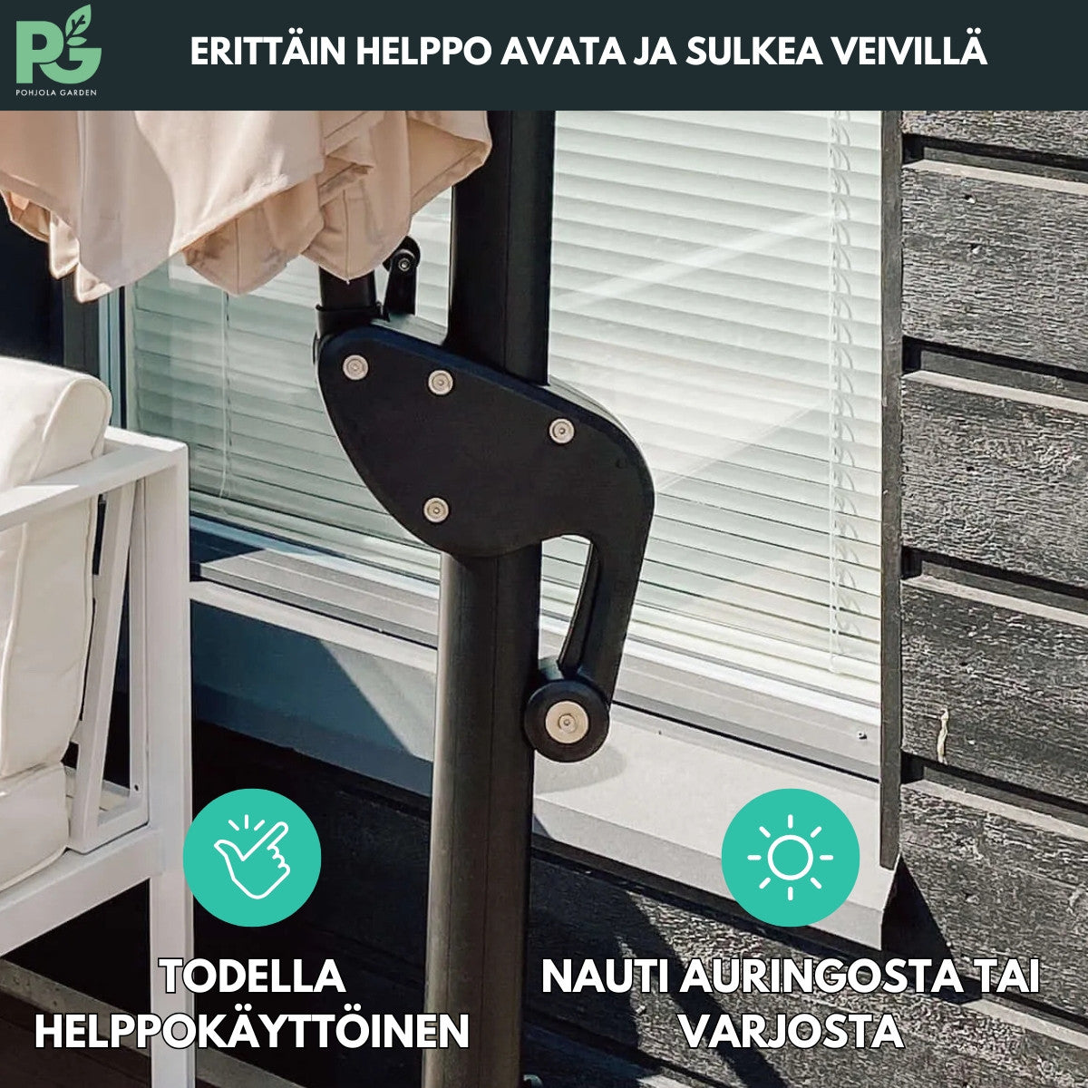 POHJOLA GARDEN PREMIUM Riippuva Aurinkovarjo 3m, beige, suljettava, säädettävä