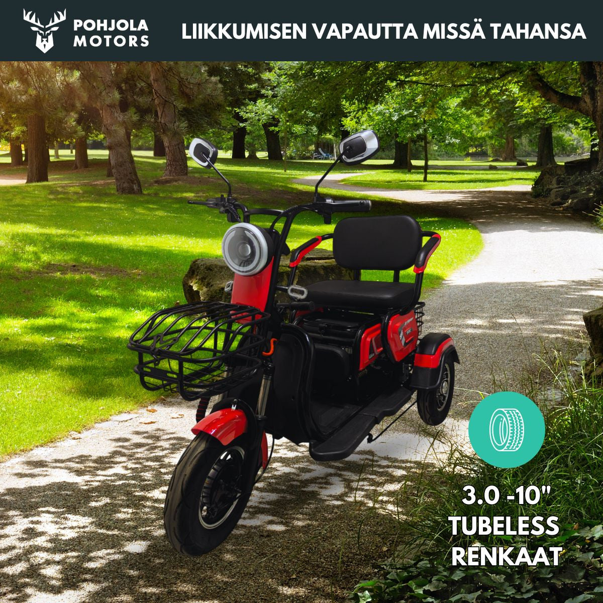 POHJOLA MOTORS Senioriskootteri 1000W etukorilla, 25km/h, 48V20AH, Punainen