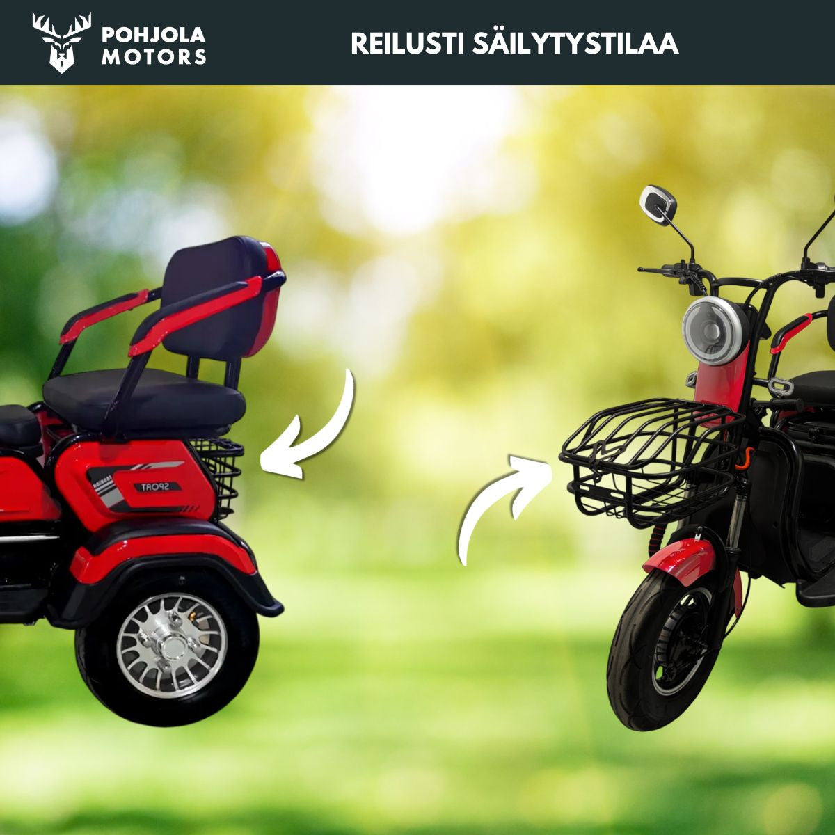 POHJOLA MOTORS Senioriskootteri 1000W etukorilla, 25km/h, 48V20AH, Punainen