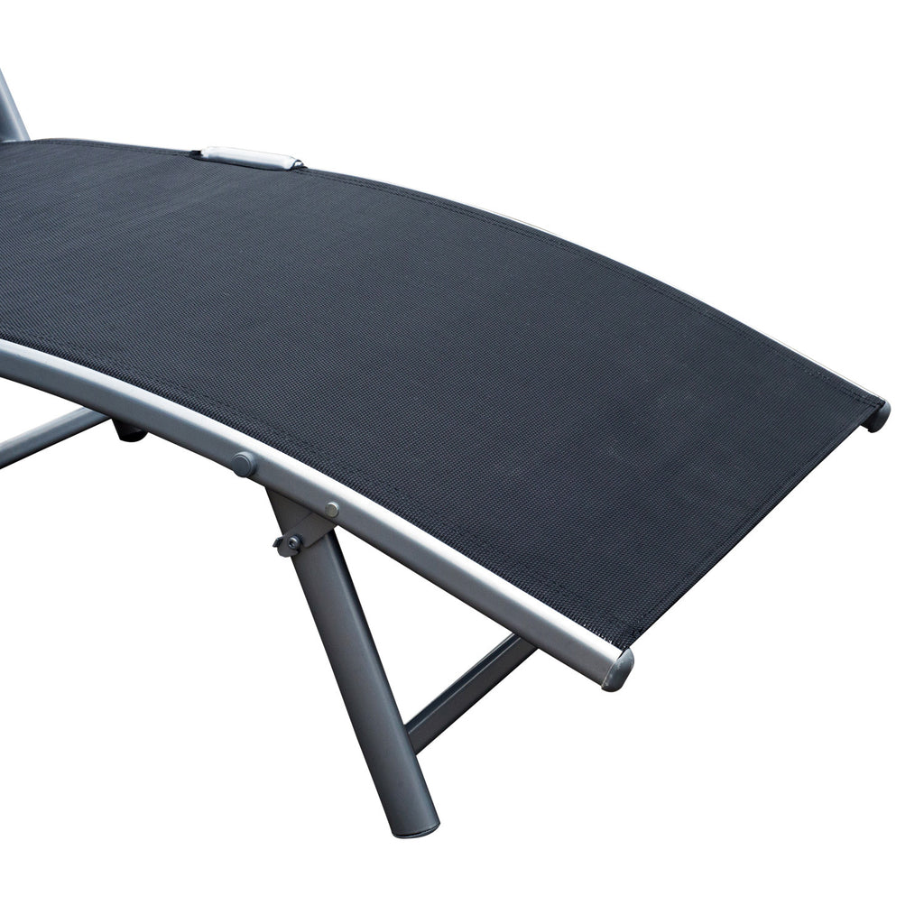 Aurinkotuoli Säädettävällä Selkänojalla Ja Tyynyllä, 180 x 63.5 x 65 cm, Musta