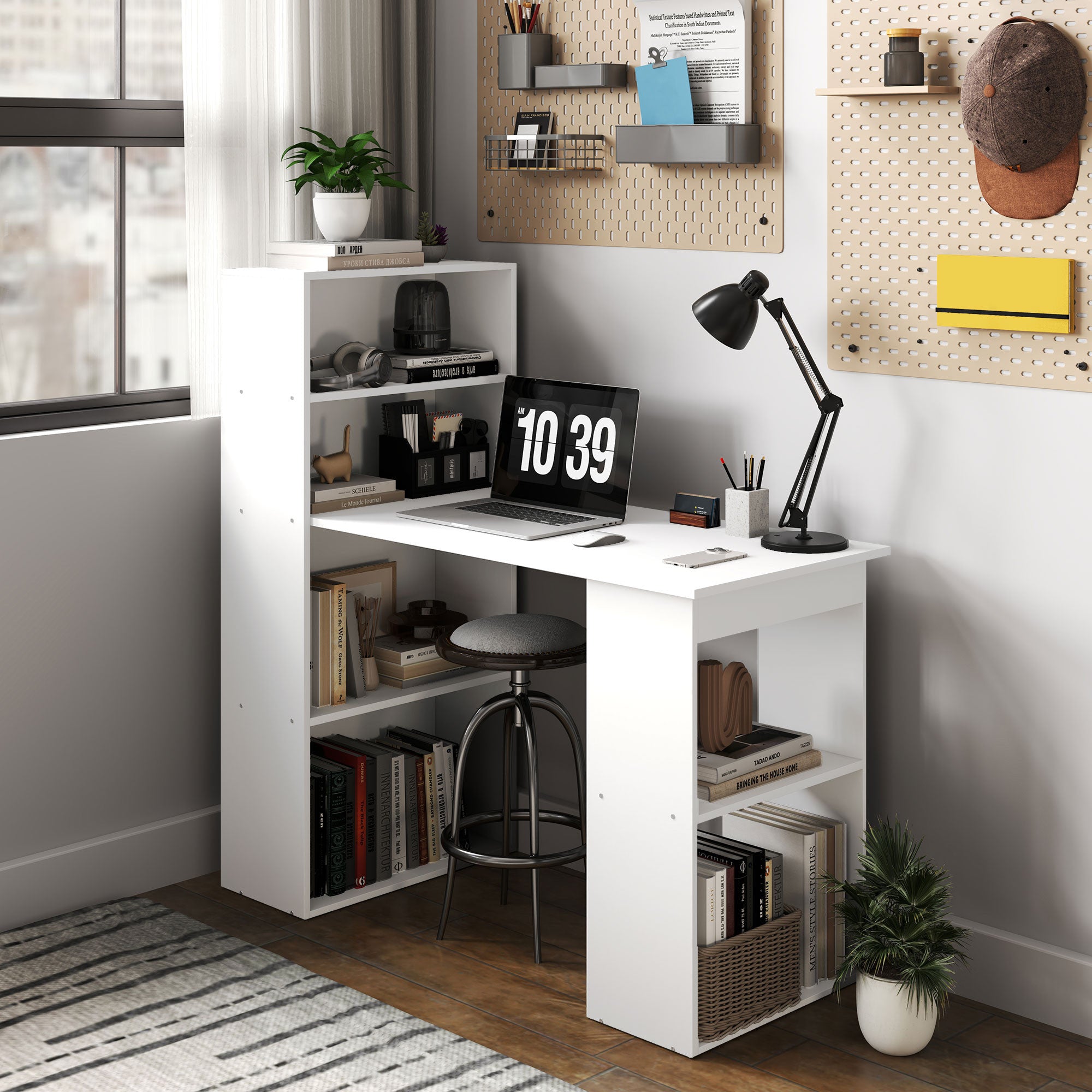 Tietokonepöytä / Työpöytä Hyllyillä, 120 x 55 x 120cm, Valkoinen