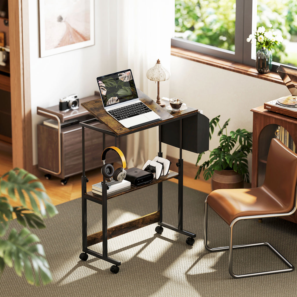 Korkeussäädettävä Työpöytä, 92 x 40 x 67.5-104 cm, Ruskea/Musta