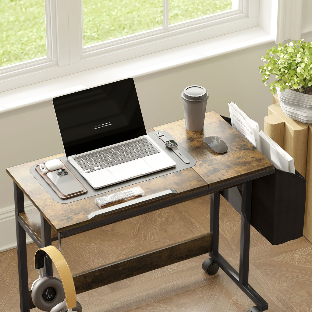 Korkeussäädettävä Työpöytä, 92 x 40 x 67.5-104 cm, Ruskea/Musta