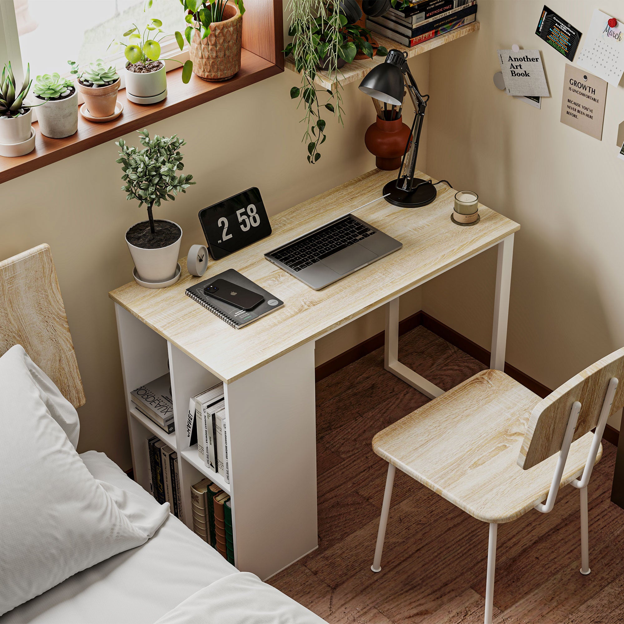 Tietokonepöytä Hyllyillä, 100 x 54 x 75 cm, Valkoinen