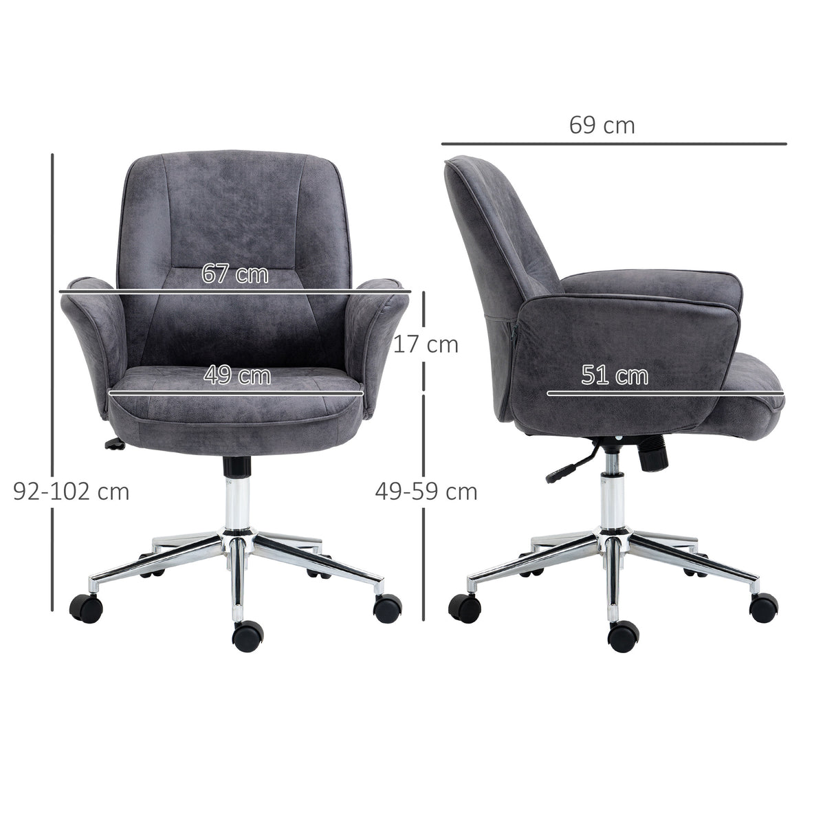 XXL Kontorsstol, gungfunktion, 67 x 69 x 102 cm, mörkgrå