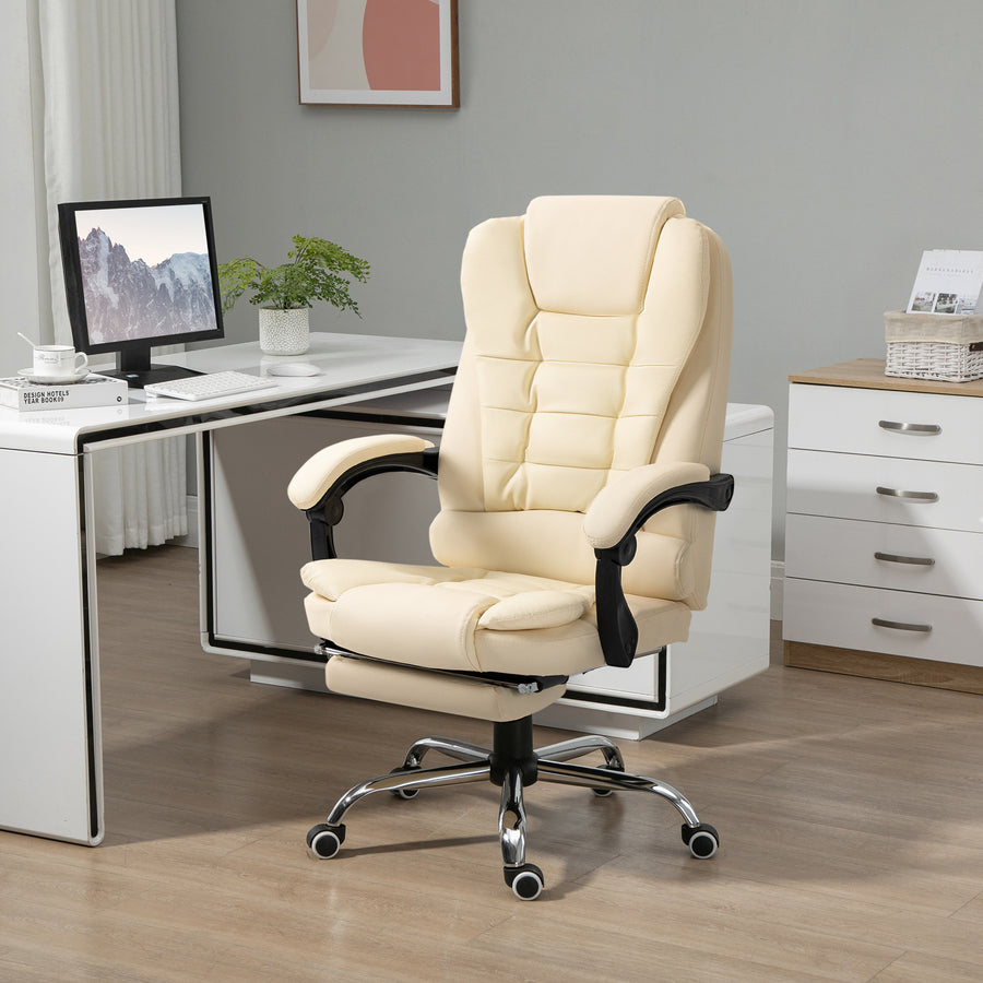 Kontorsstol, justerbart ryggstöd och fotstöd, 64,5 x 69 x 109–117 cm, beige