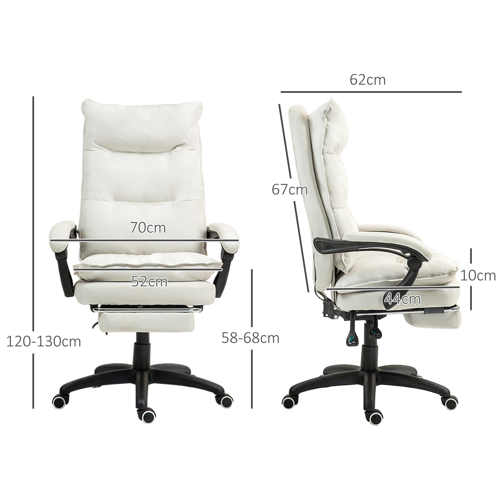 Hierova Toimistotuoli, Selkänojan Säätö Ja Jalkatuki, 70 x 62 x 120-130 cm, Kermanvalkoinen