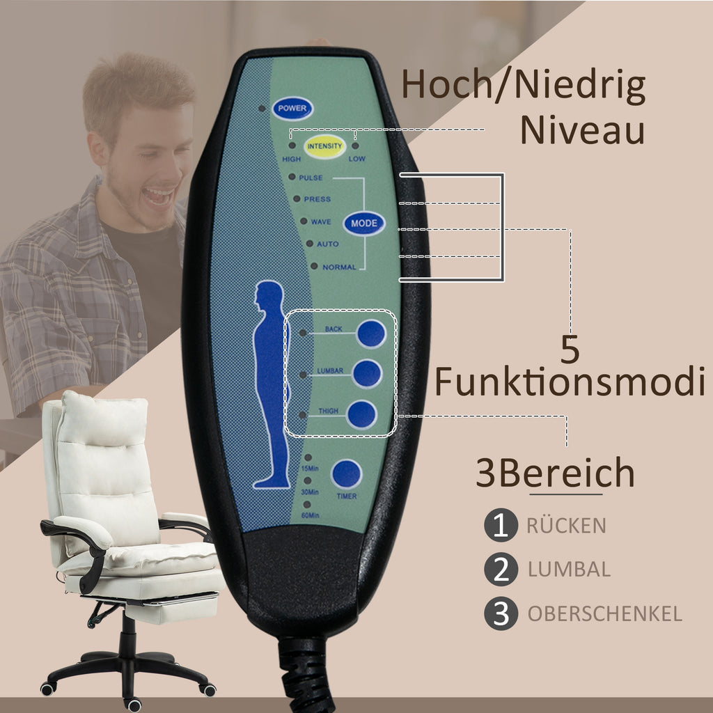 Hierova Toimistotuoli, Selkänojan Säätö Ja Jalkatuki, 70 x 62 x 120-130 cm, Kermanvalkoinen