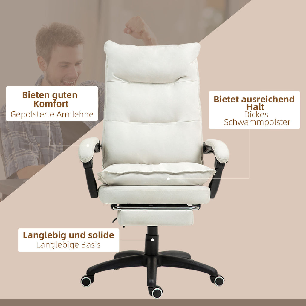 Hierova Toimistotuoli, Selkänojan Säätö Ja Jalkatuki, 70 x 62 x 120-130 cm, Kermanvalkoinen