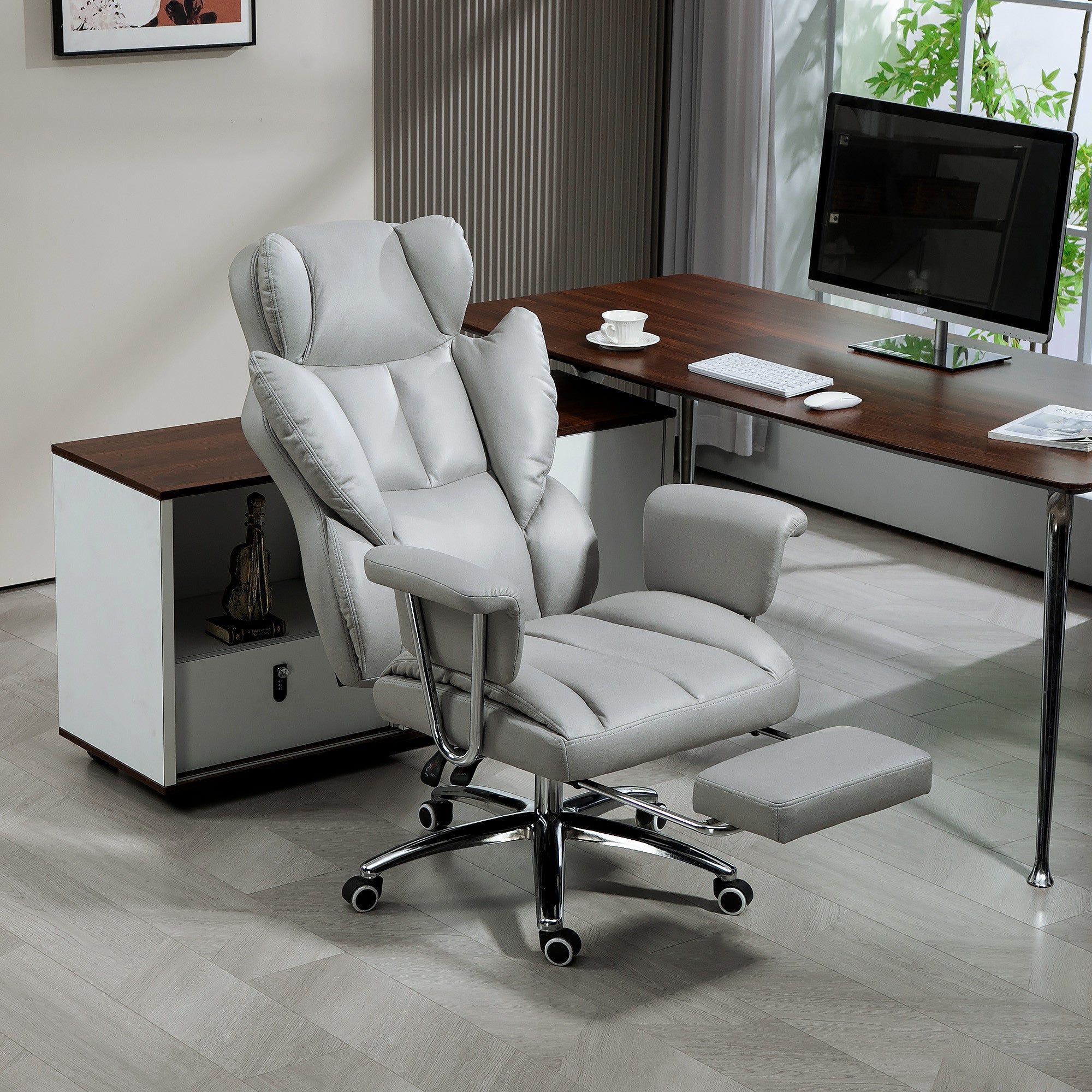 Toimistotuoli, Selkänojan Säätö Ja Jalkatuki, 74 x 65 x 120-128 cm, Vaaleanharmaa