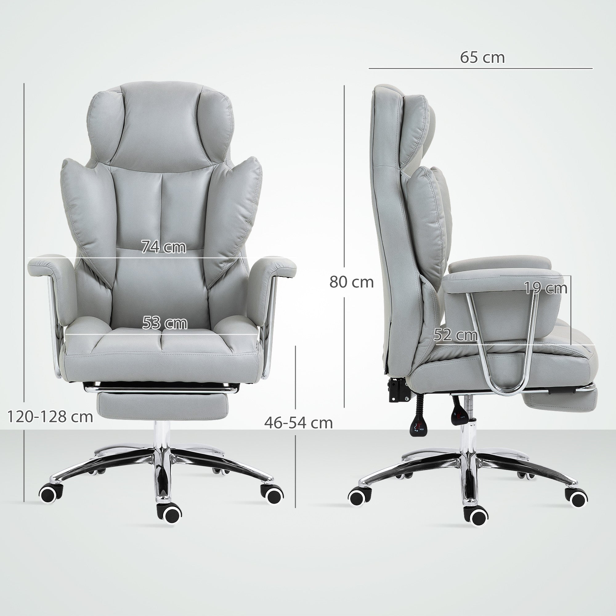 Toimistotuoli, Selkänojan Säätö Ja Jalkatuki, 74 x 65 x 120-128 cm, Vaaleanharmaa