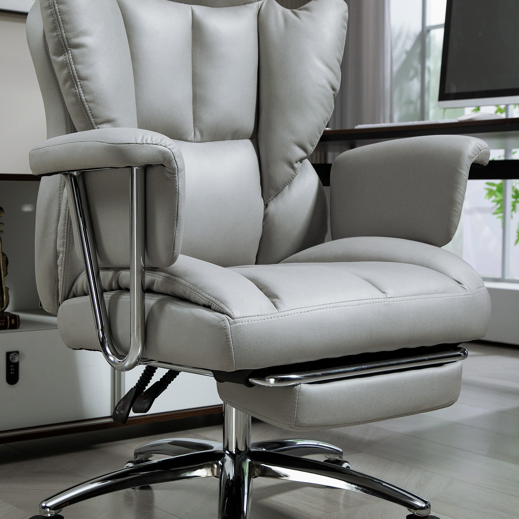 Toimistotuoli, Selkänojan Säätö Ja Jalkatuki, 74 x 65 x 120-128 cm, Vaaleanharmaa