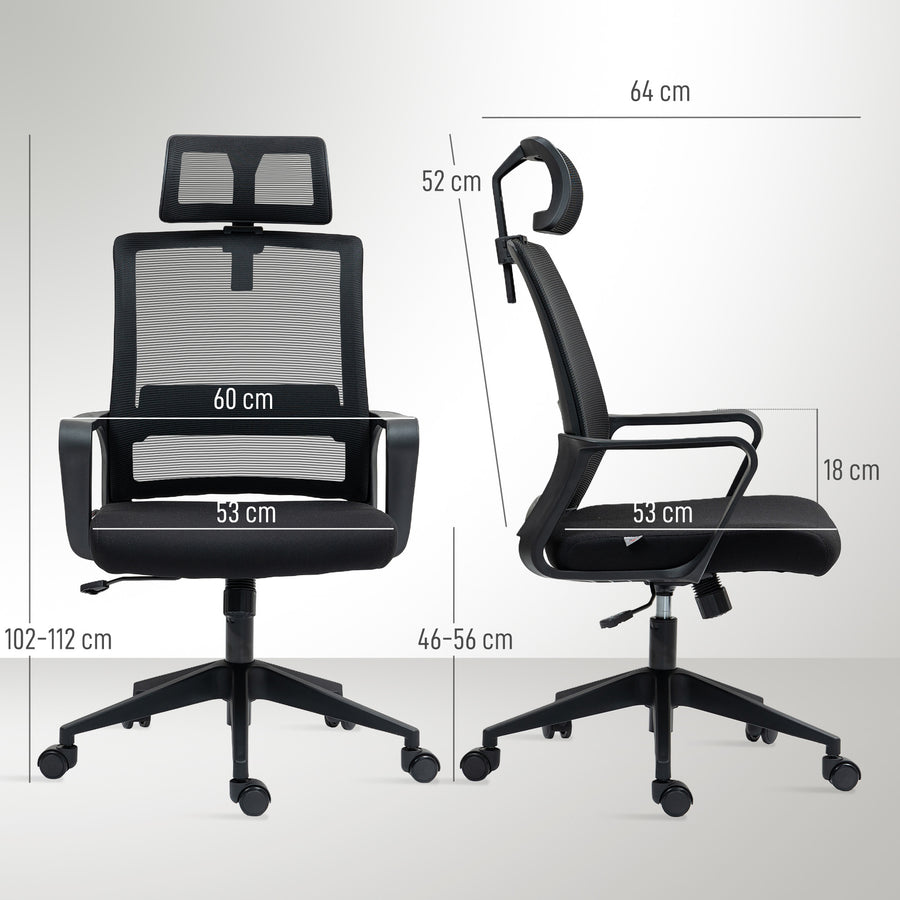 Ergonomisk kontorsstol Med nätduk och armstöd, svart