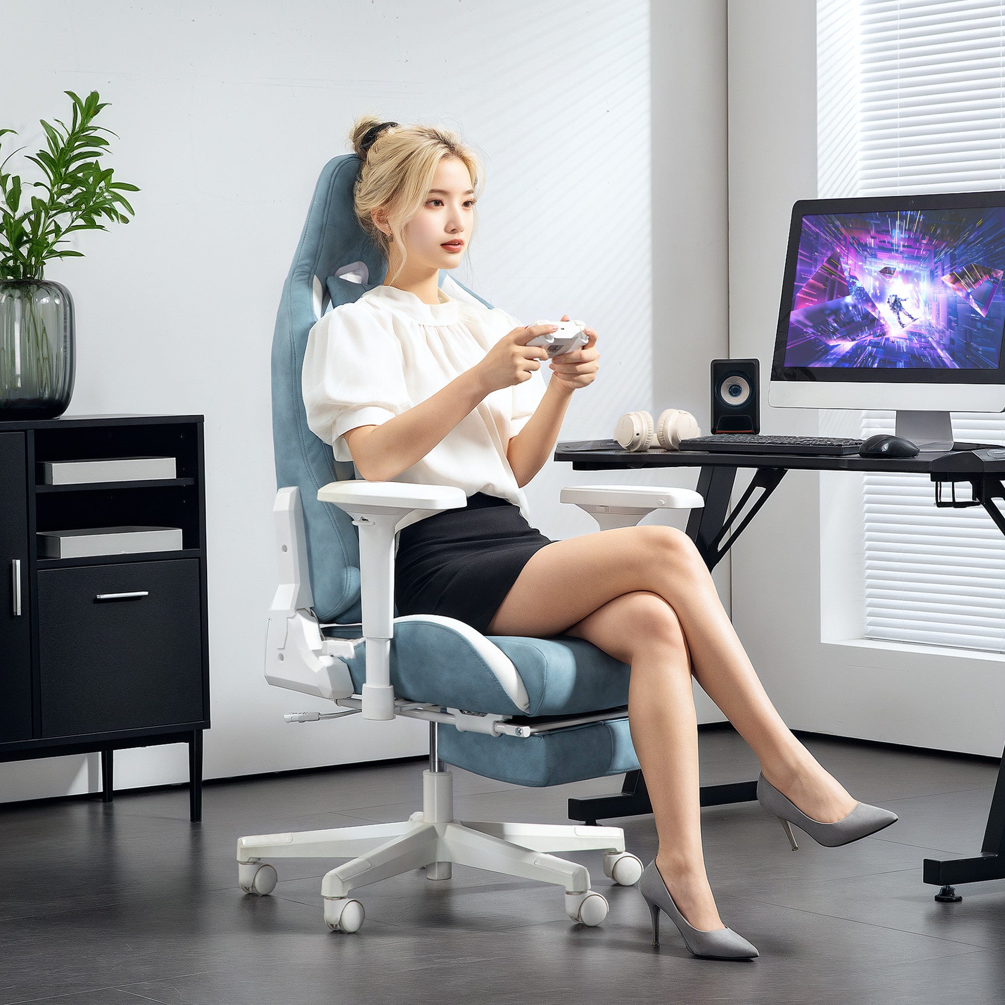 Pelituoli, Selkänojan Säätö Ja Jalkatuet, 74 x 73 x 120-129 cm, Sininen