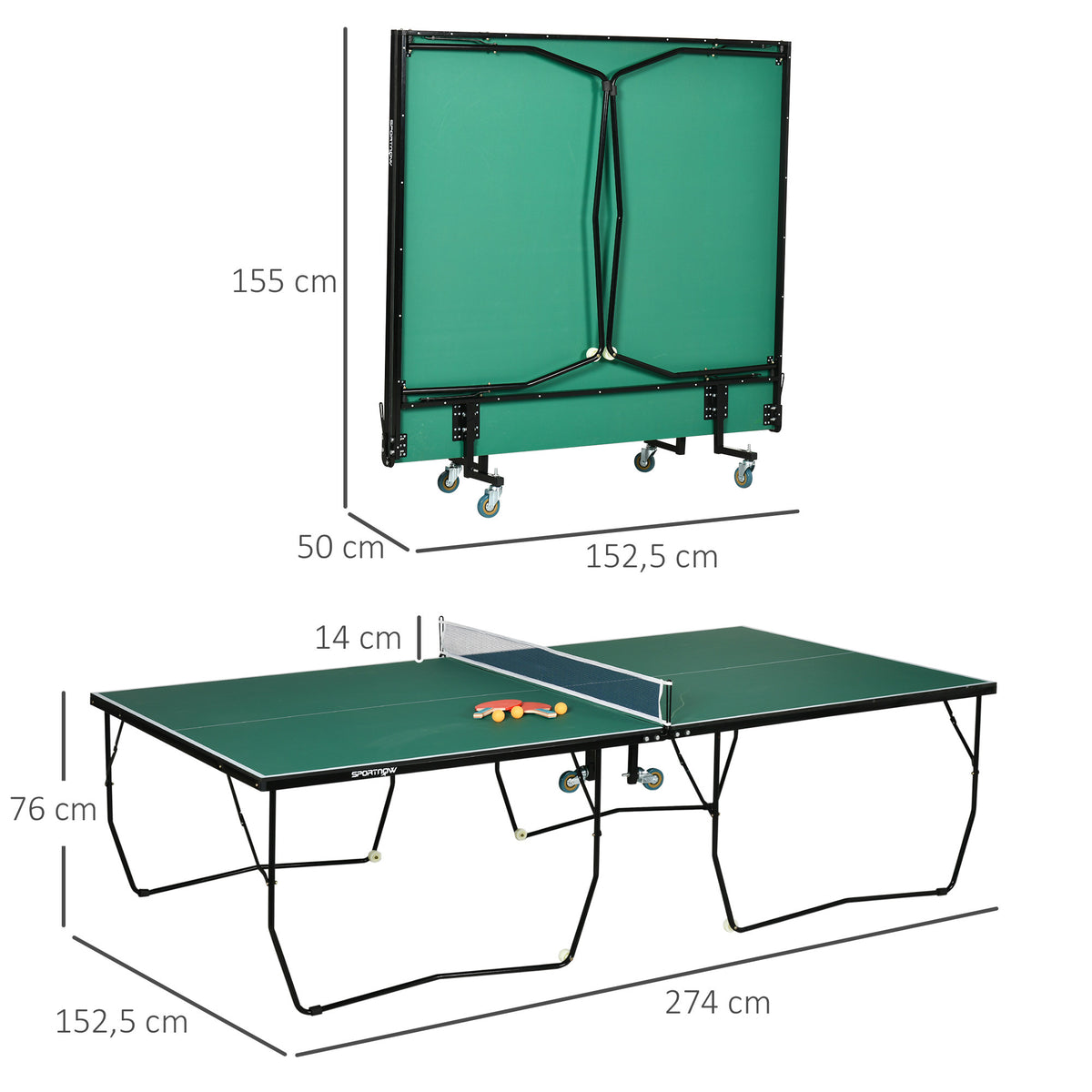 Pingisbord / Bordtennis och racketar, hopfällbart, grönt