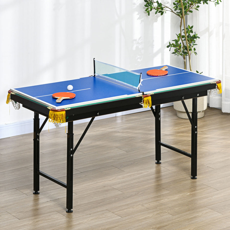 2-i-1 spelbord, pingisbord/biljardbord, 140 x 63 x 80 cm, blått
