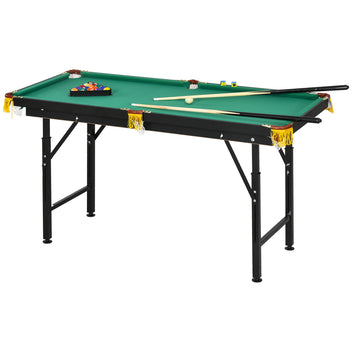 Hopfällbart biljardbord, höjdjustering, 140 x 63 x 55-75 cm, grönt