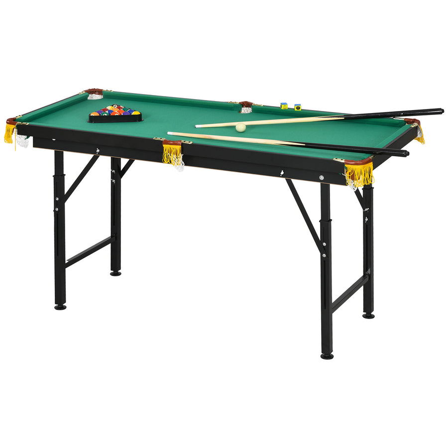 Hopfällbart biljardbord, höjdjustering, 140 x 63 x 55-75 cm, grönt