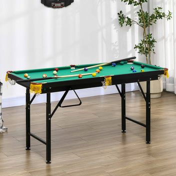 Hopfällbart biljardbord, höjdjustering, 140 x 63 x 55-75 cm, grönt