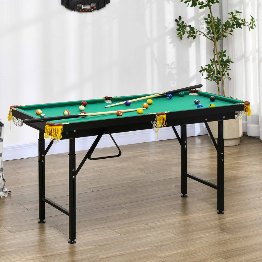Hopfällbart biljardbord, höjdjustering, 140 x 63 x 55-75 cm, grönt