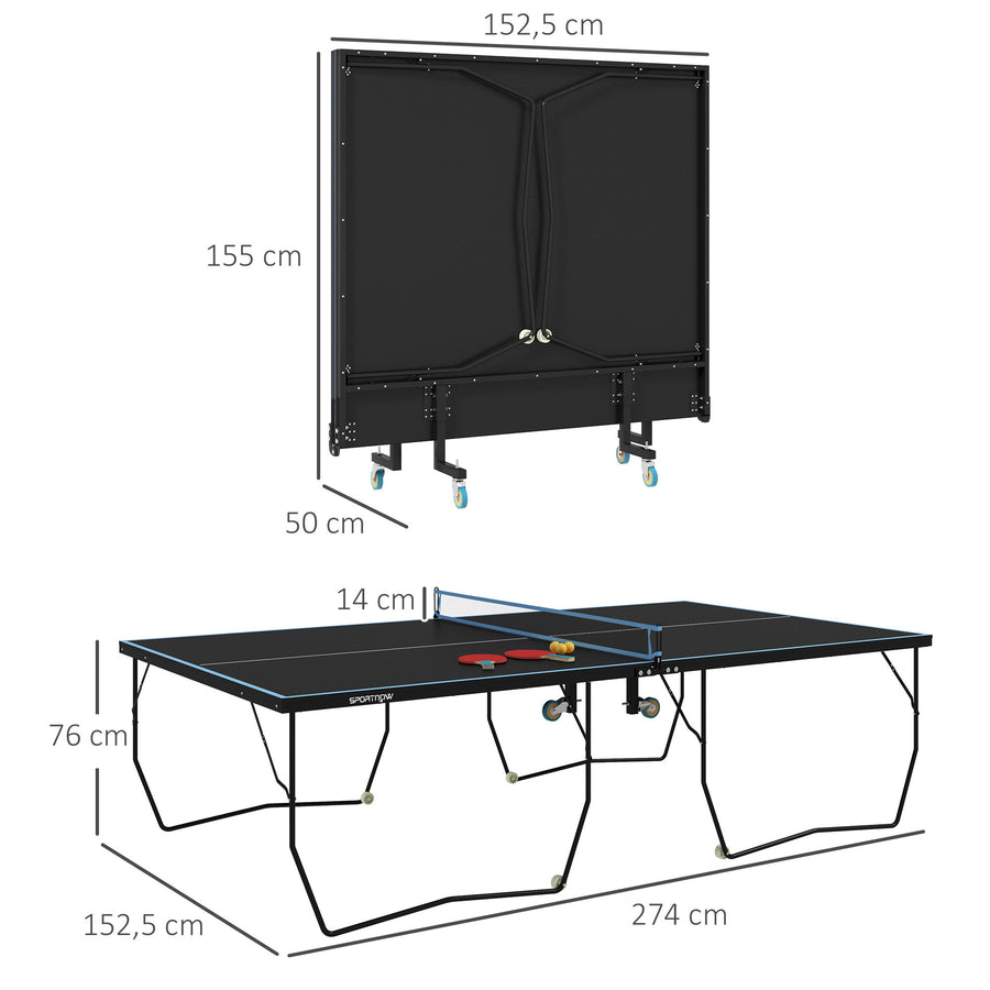 Pingisbord / Bordtennis och racketar, hopfällbart, svart