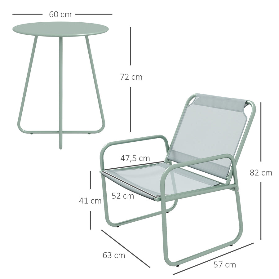 Bistroset 3-delat, stål/nätväv, grönt